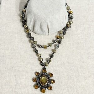 Unbranded Vintage-Inspired Faux Pearl and Gemstone Double Strand Necklace